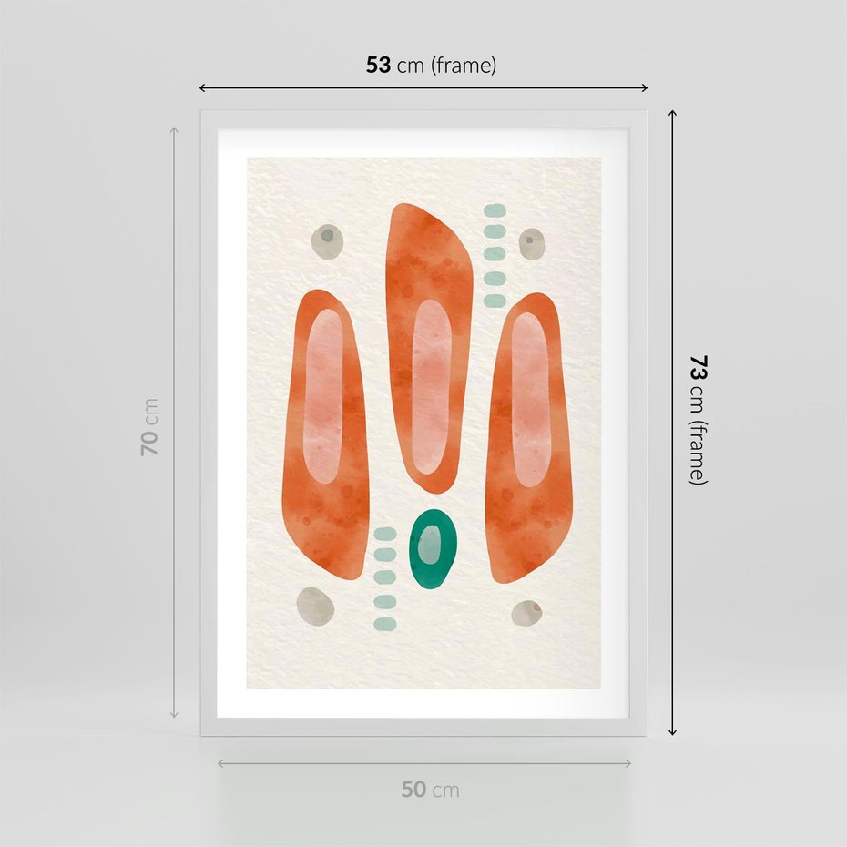 Plakat w ramie 50x70 - Księga Barw - abstrakcyjne formy, dominujący kolor pomarańczowy - rama biała