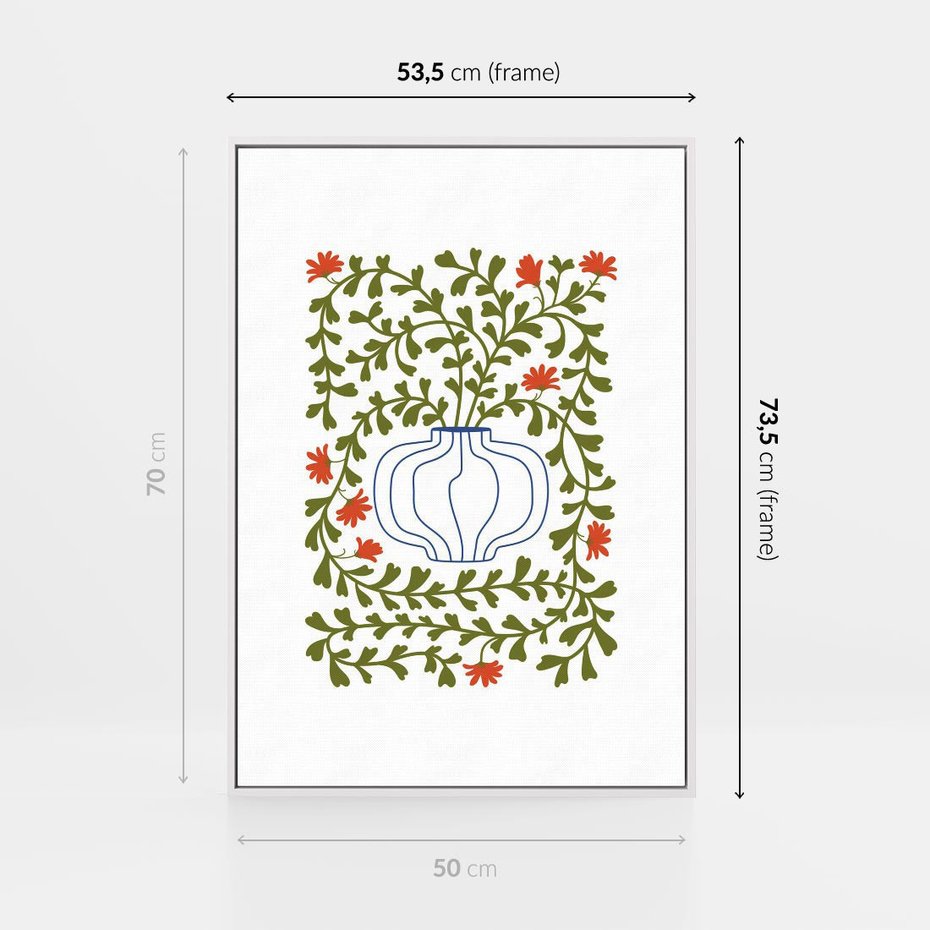 Obraz w ramie 50x70 - Wewnętrzne Fale - kwiaty w wazonie, minimalizm - rama biała