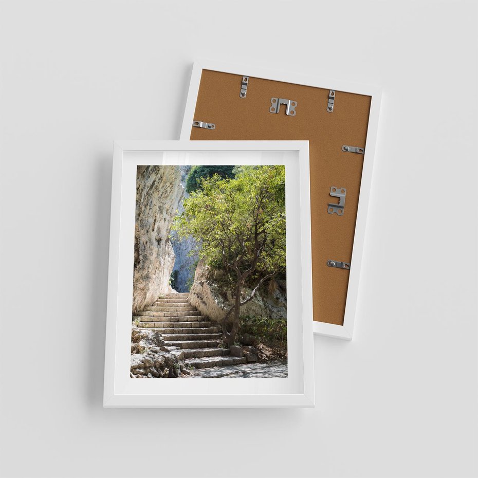 Plakat w ramie 30x40 - Krok po kroku do celu - schody, perspektywa - rama biała