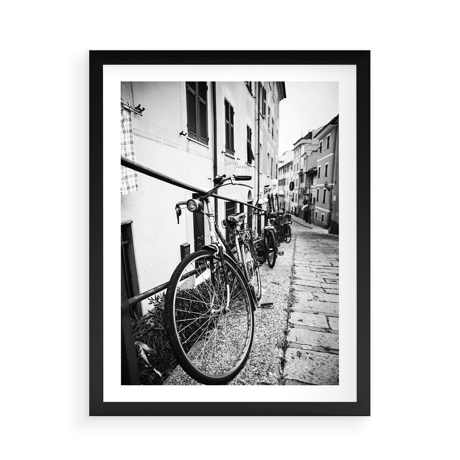 Plakat w ramie 50x70 - Rower w Kontraście - rower, czarno - rama czarna