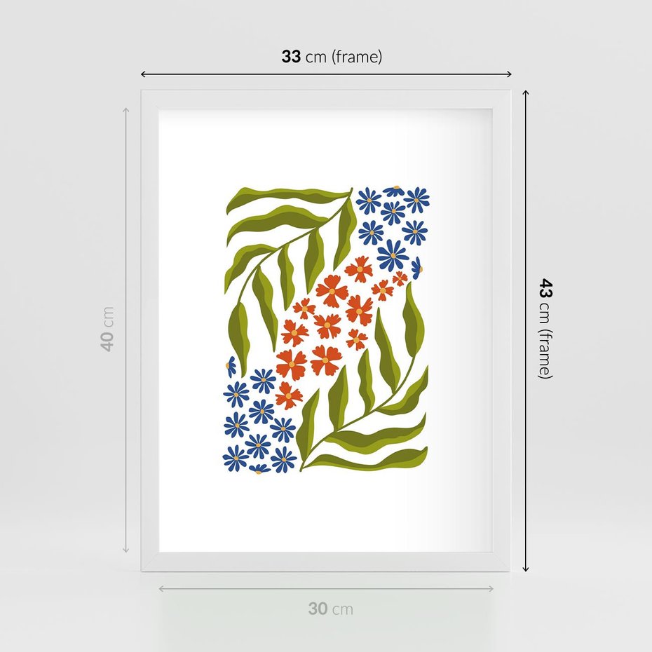 Plakat w ramie 30x40 - Splątane Granice - kwiaty, sztuka nowoczesna - rama biała