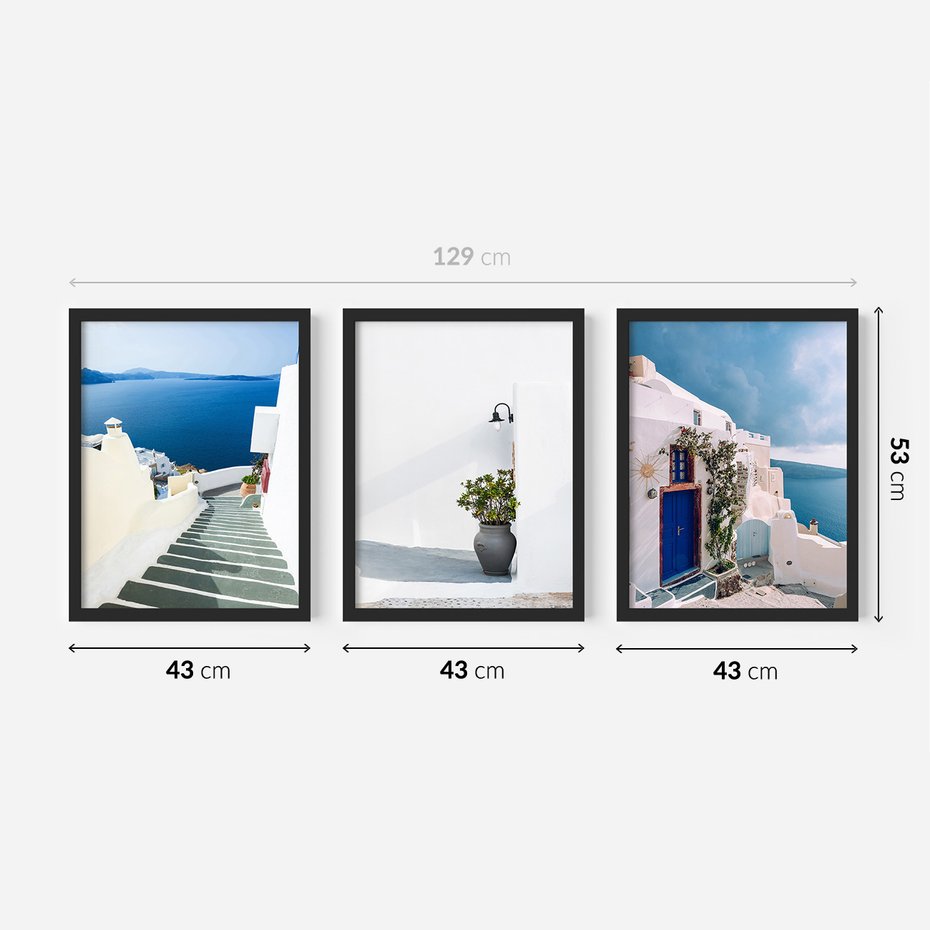 Zestaw obrazy w ramie 40x50 galeria - Santorini, białe, domki, morze - rama czarna