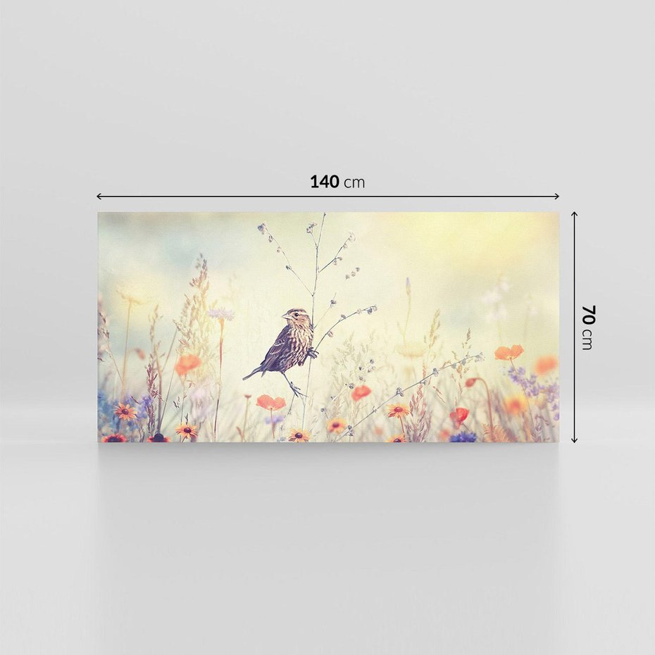 Obraz na płótnie 140x70 - Poranek wśród łąki - ptak, łąka