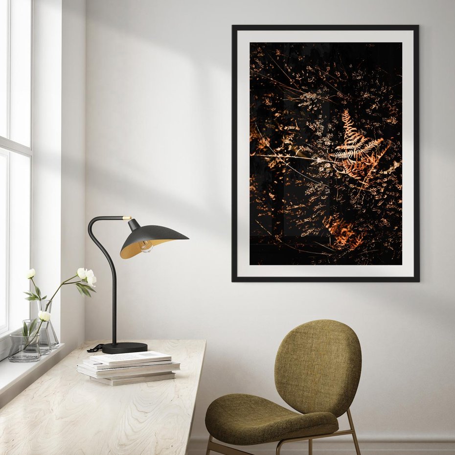 Plakat w ramie 30x40 - Jesienna Melodia - suche trawy, paprocie - rama czarna