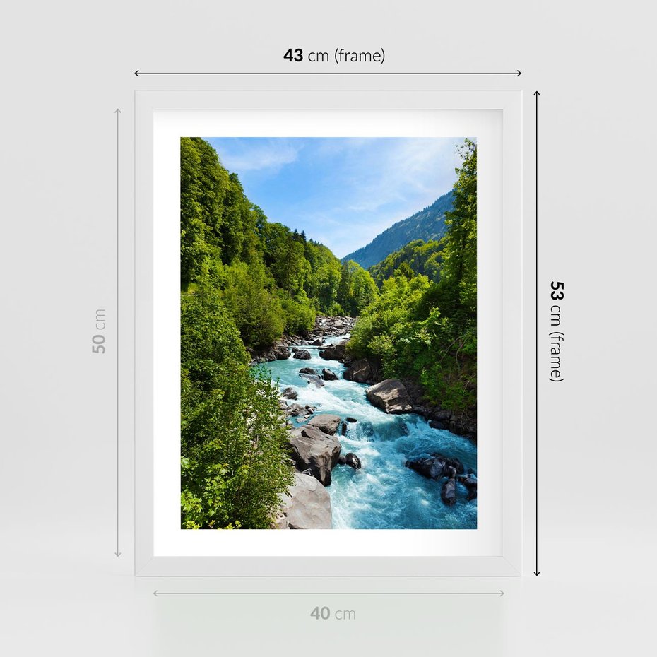 Plakat w ramie 40x50 - Górski strumyk - strumyk, góry - rama biała