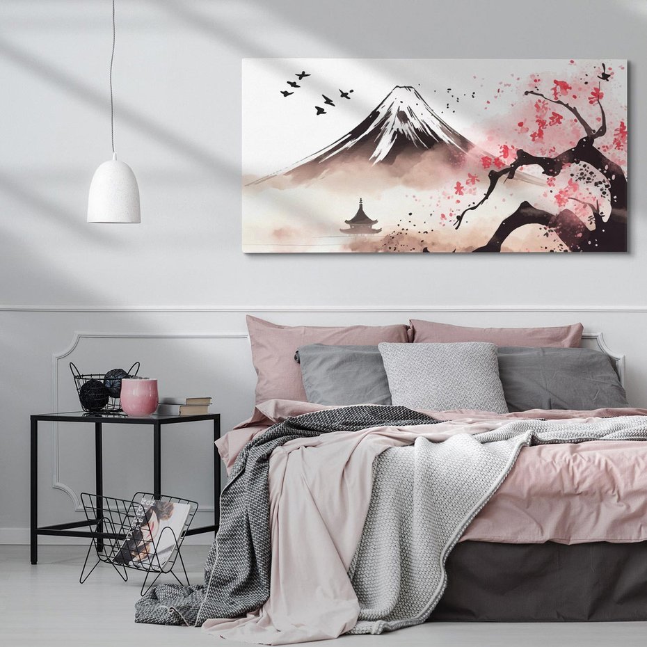 Obraz na płótnie 120x60 - Krajobraz Japonii - akwarela na papirusie, japonia