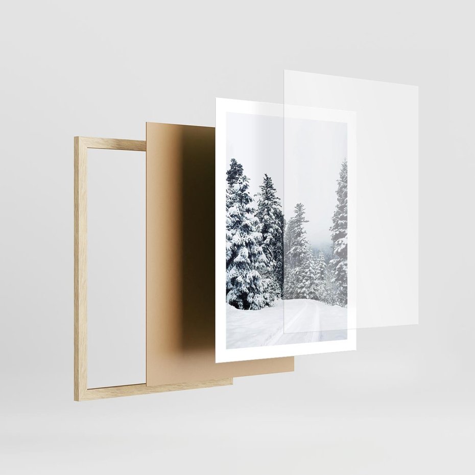Plakat w ramie 50x70 - Zimowy Las Pod Kołdrą - las, zima - rama drewno