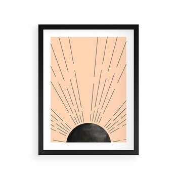 Plakat w ramie 40x50 - Migocące Kształty Promieni - boho czarne słońce, nowoczesna grafika - rama czarna