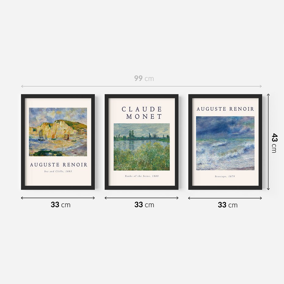 Zestaw obrazy w ramie 30x40 galeria - Impresjonizm, Monet, Renoir - rama czarna