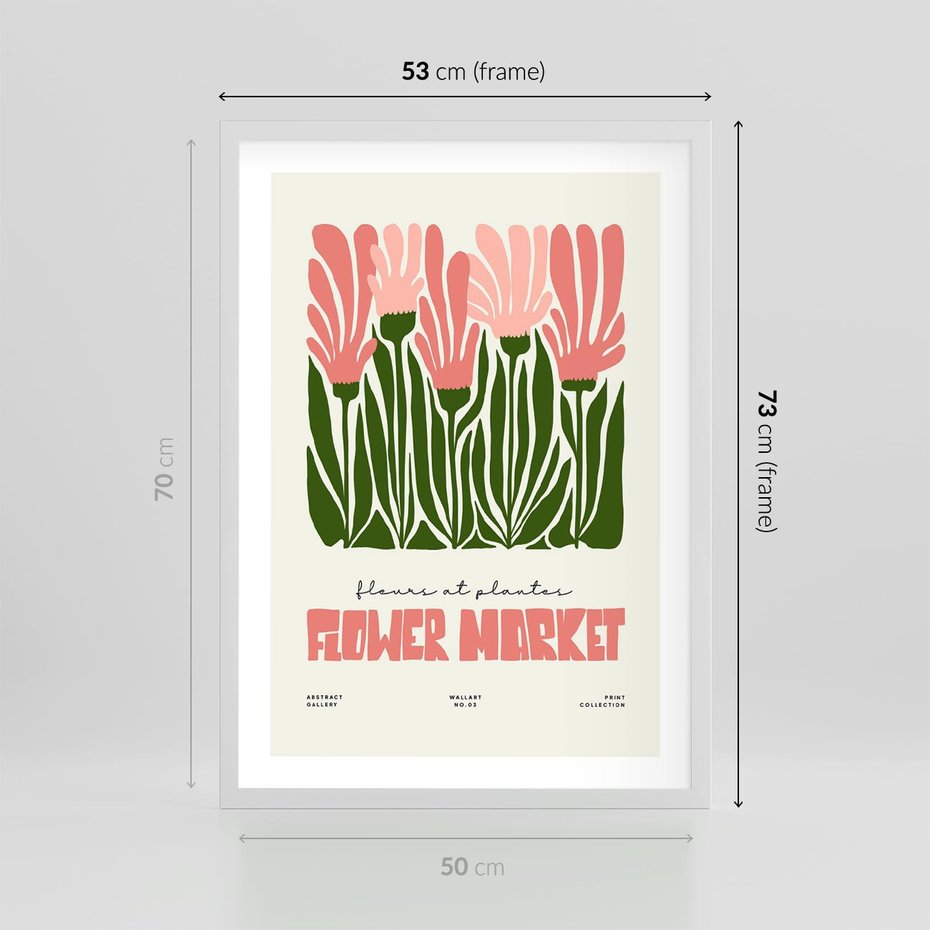 Plakat w ramie 50x70 - Symfonia Kolorowych Kształtów - nowoczesna grafika, kwiatowa kompozycja - rama biała