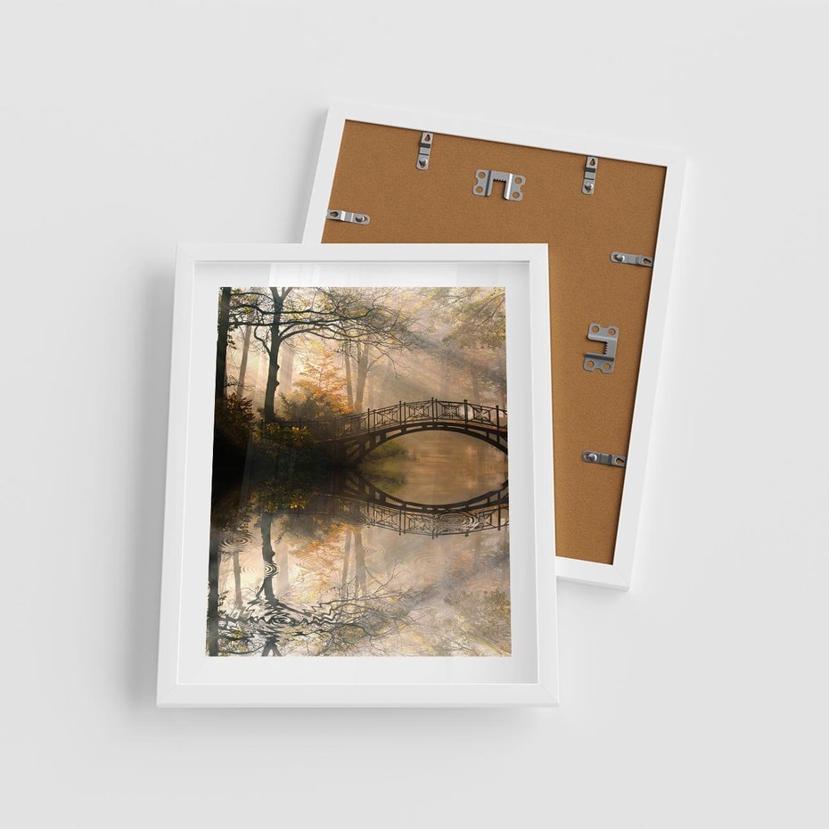 Plakat w ramie 40x50 - Romantyczny Mostek - mostek, romantyczny - rama biała