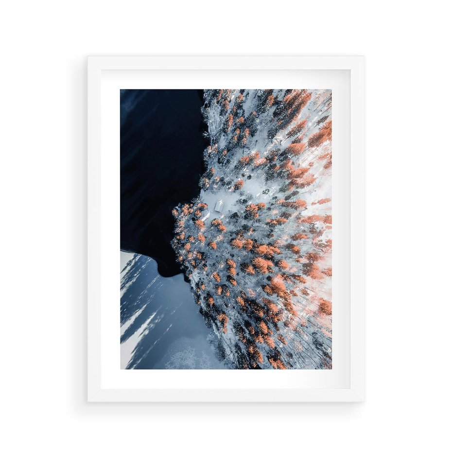 Plakat w ramie 40x50 - Lot Ptaka - zima, zimowy krajobraz - rama biała