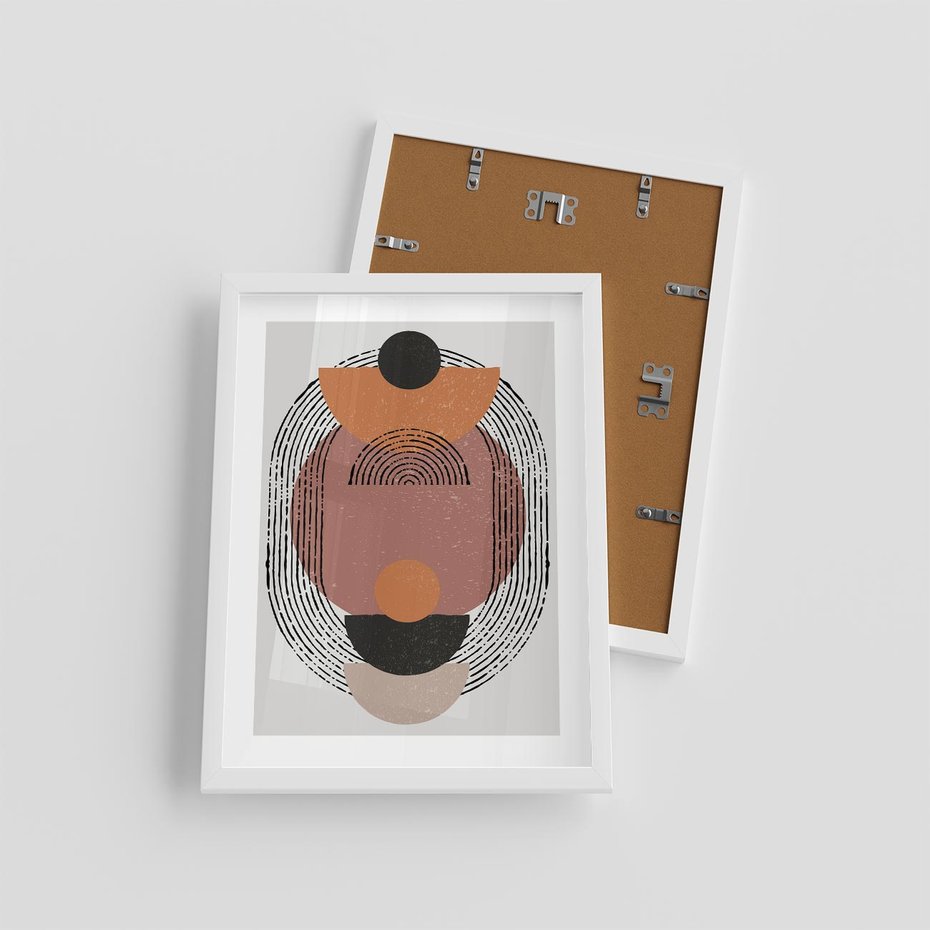 Plakat w ramie 30x40 - Abstrakcja w Odcieniach Brązu i Beżu - geometria, abstrakcyjna grafika - rama biała