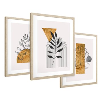 Zestaw obrazy w ramie 40x50 galeria - Złoto, liście, geometria - rama drewno