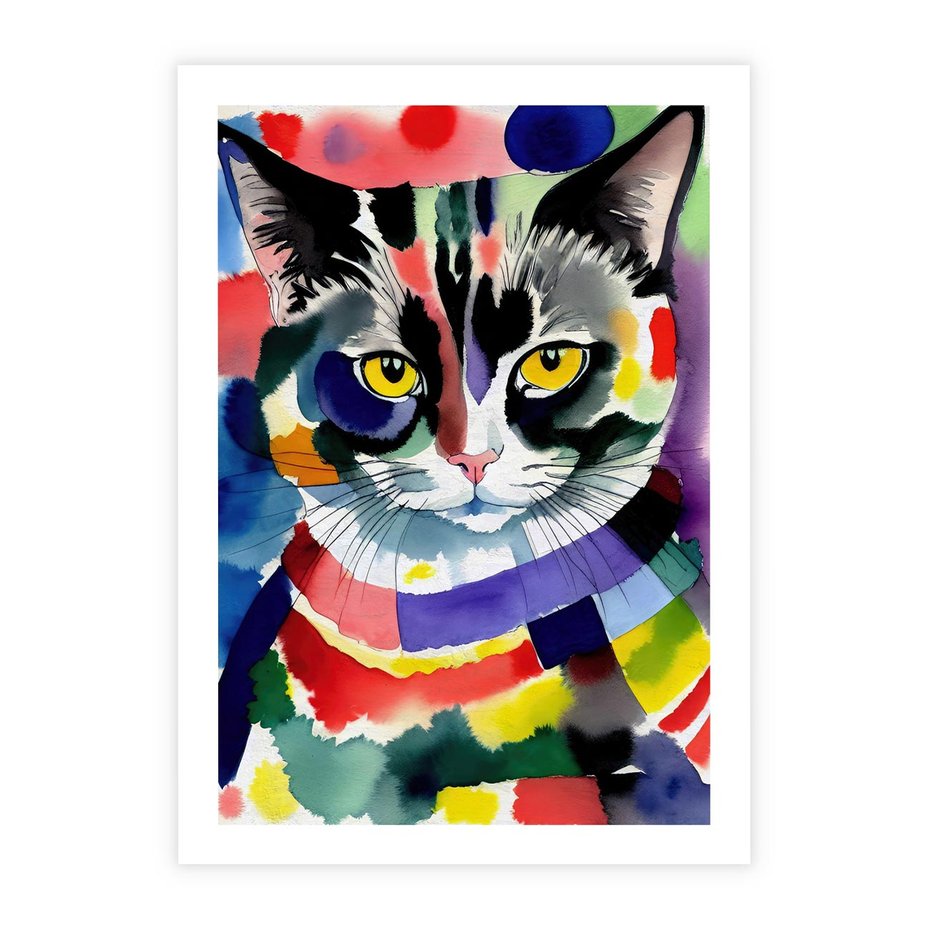 Plakat bez ramy 21x30 - Koci Przyjaciel - abstrakcyjny obraz, akwarela