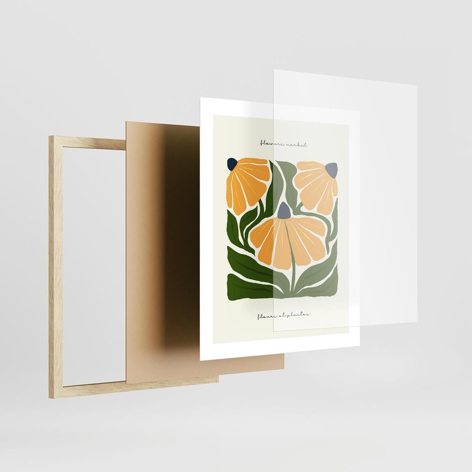 Plakat w ramie 40x50 - Kreatywne Wibracje - sztuka nowoczesna, kolorowe kwiaty - rama drewno