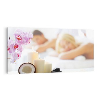 Obraz na płótnie 100x50 - Kokos, świece i kwiaty w SPA - kokos, świece