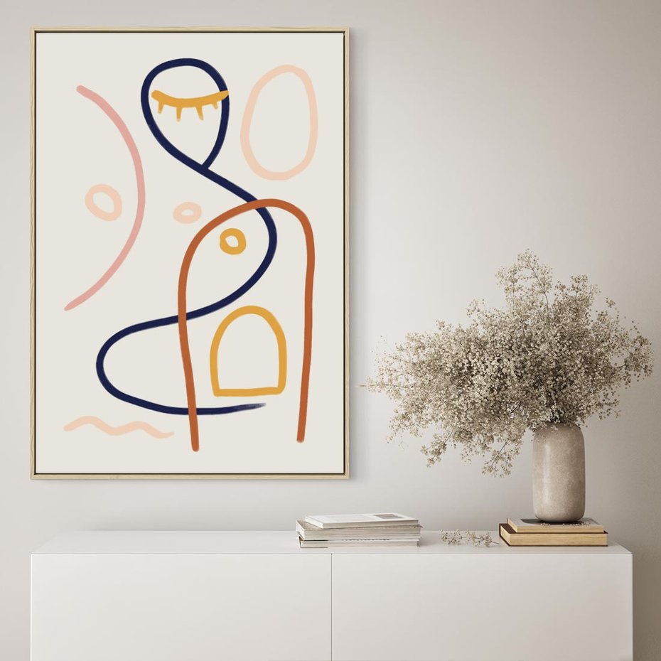 Obraz w ramie 70x100 - Mgnienie Oka - abstrakcja w stylu picasso, beżowe tło - rama drewno