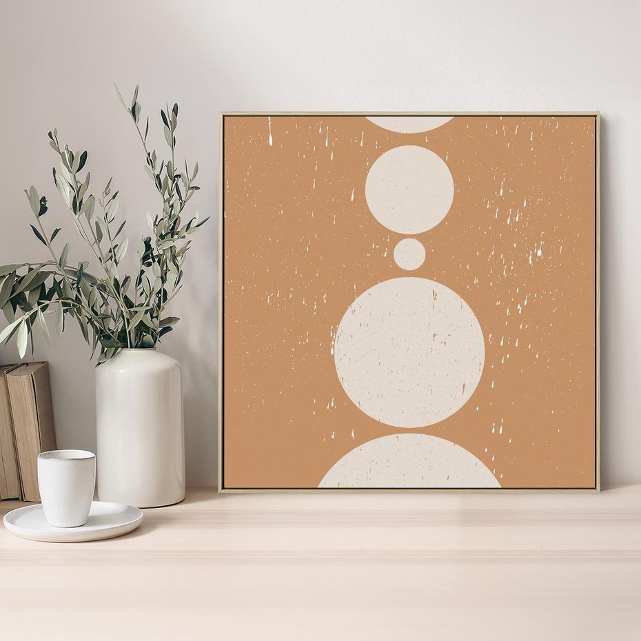 Obraz w ramie 50x50 - Podróżne Echa - mid century styl, nowoczesna grafika - rama drewno