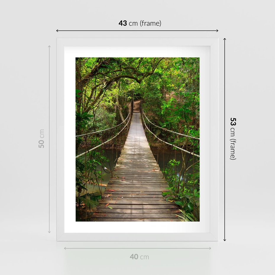 Plakat w ramie 40x50 - Przez Dżunglę - most, linowy - rama biała