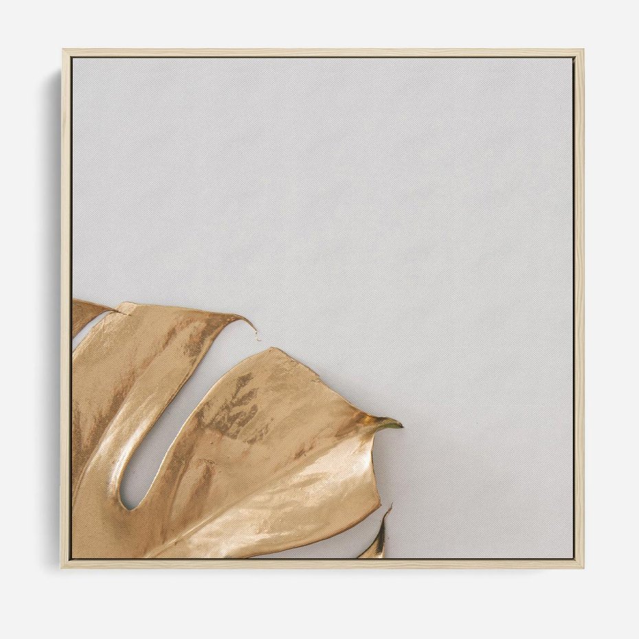 Obraz w ramie 80x80 - Natury Szlachetność - złote, liście - rama drewno