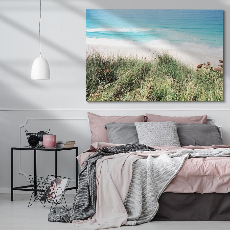 Obraz na płótnie 70x50 - Harmonia Natury - widok z wydm, wydmy porośnięte trawami