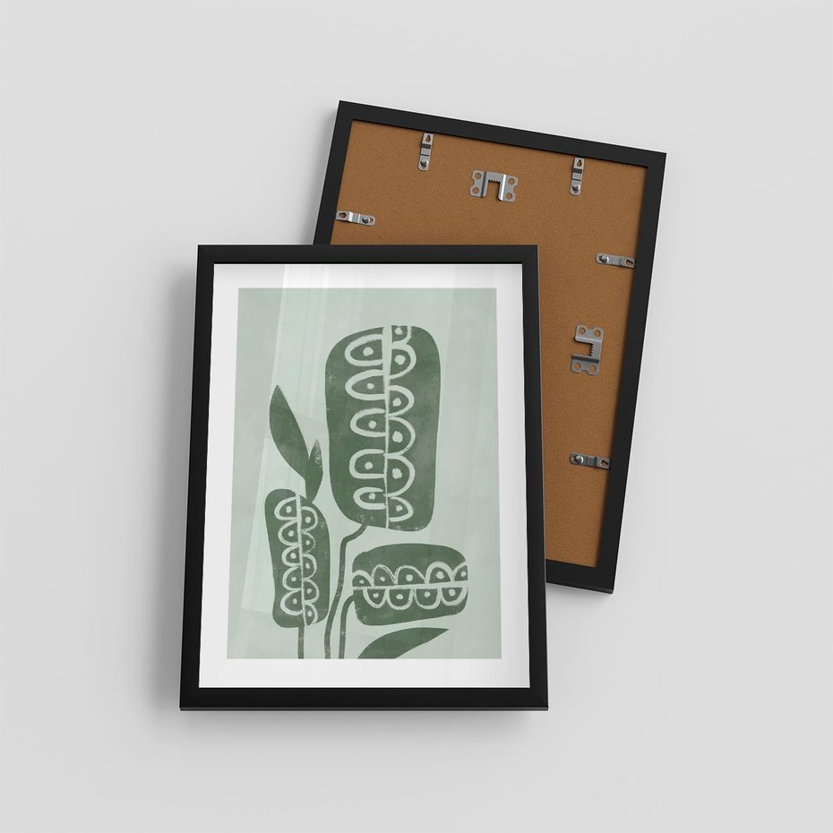 Plakat w ramie 30x40 - Nurtująca Zieleń - abstrakcyjny zielony motyw, skandynawski design - rama czarna