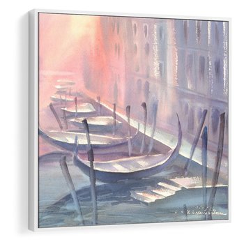 Obraz w ramie 50x50 - Romantyczne Zachody - akwarelowy rysunek, stonowane pastelowe kolory - rama biała