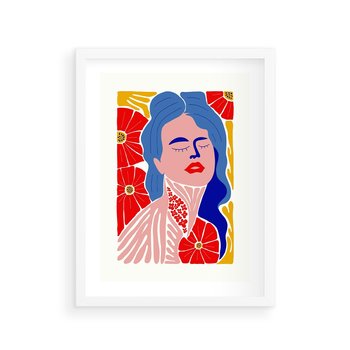 Plakat w ramie 40x50 - Nowoczesna Twarz - nowoczesna grafika, kolorowa twarz kobiety - rama biała