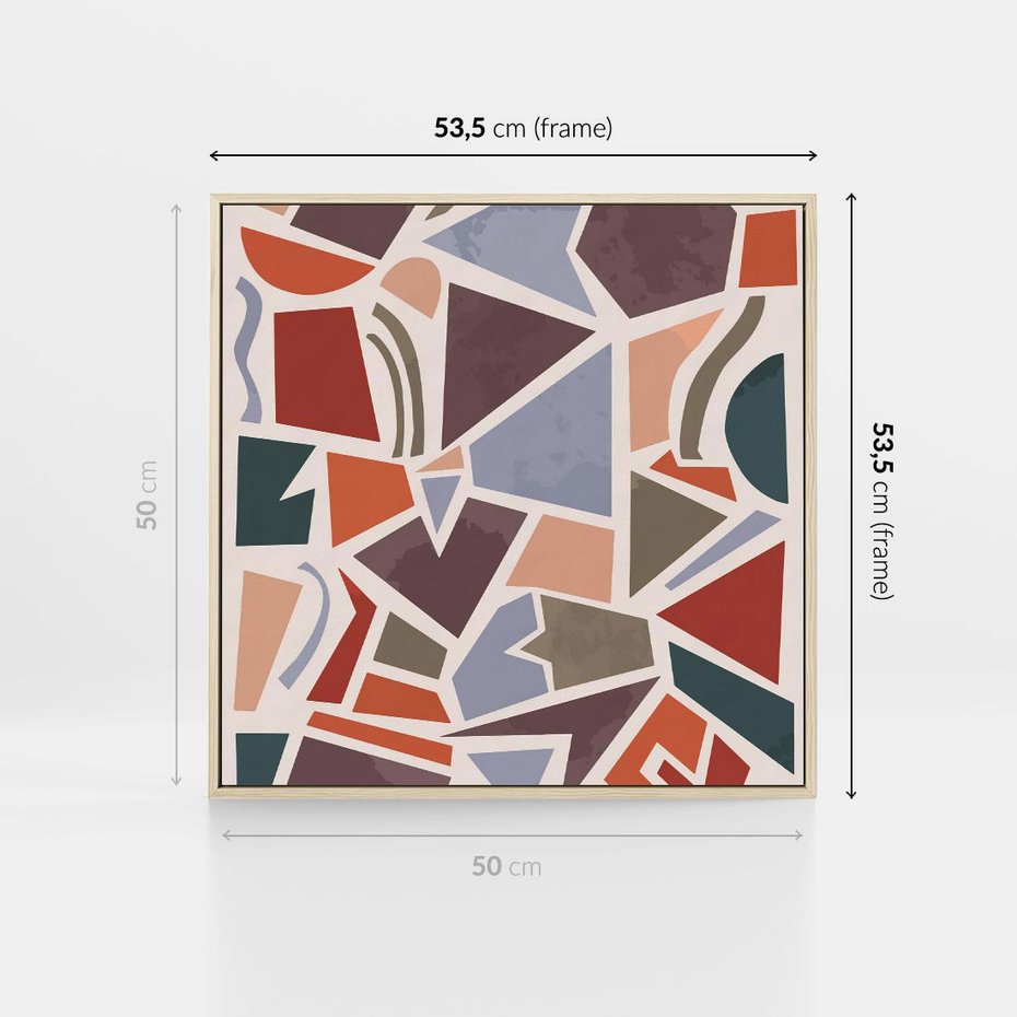 Obraz w ramie 50x50 - Intrygujące Rozbicie - gemoetryczne kształty, mozaika - rama drewno