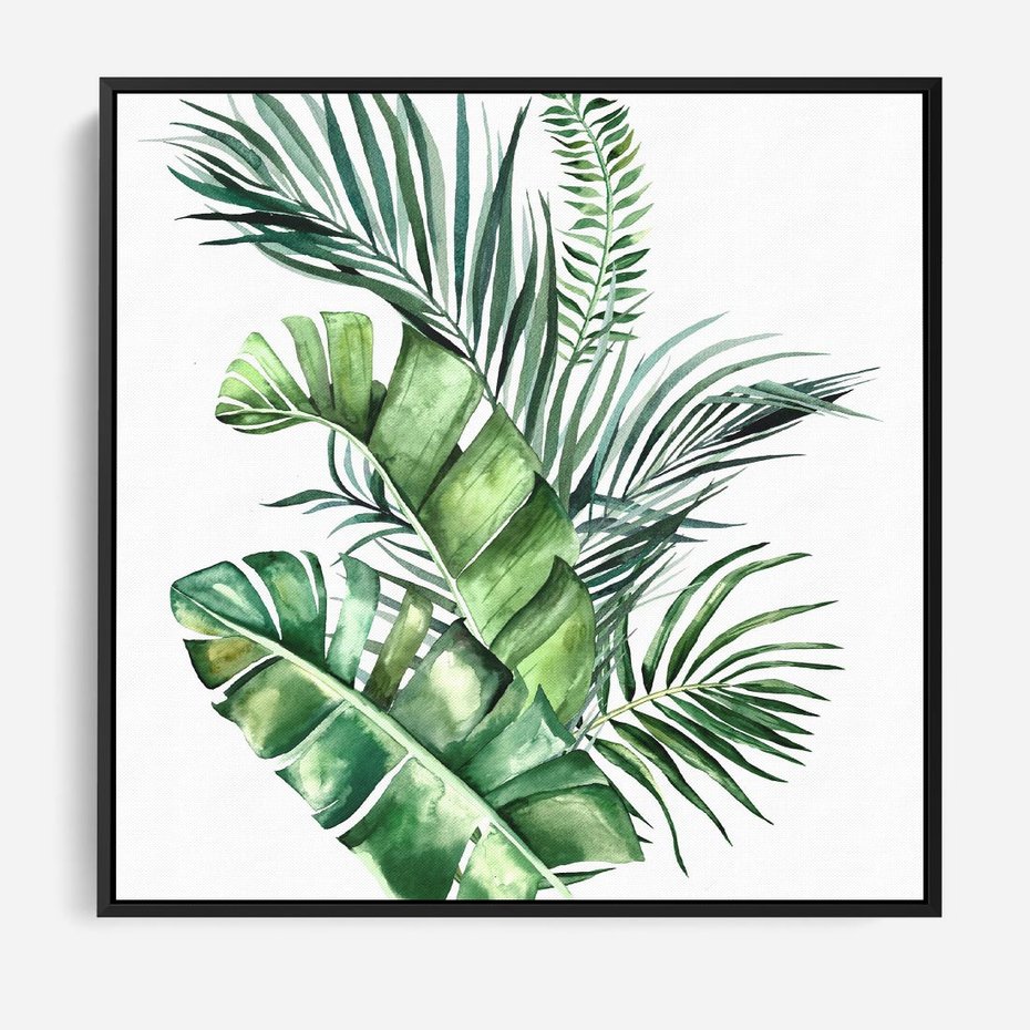 Obraz w ramie 50x50 - Piękno Złotej Rośliny - złote, liście - rama czarna