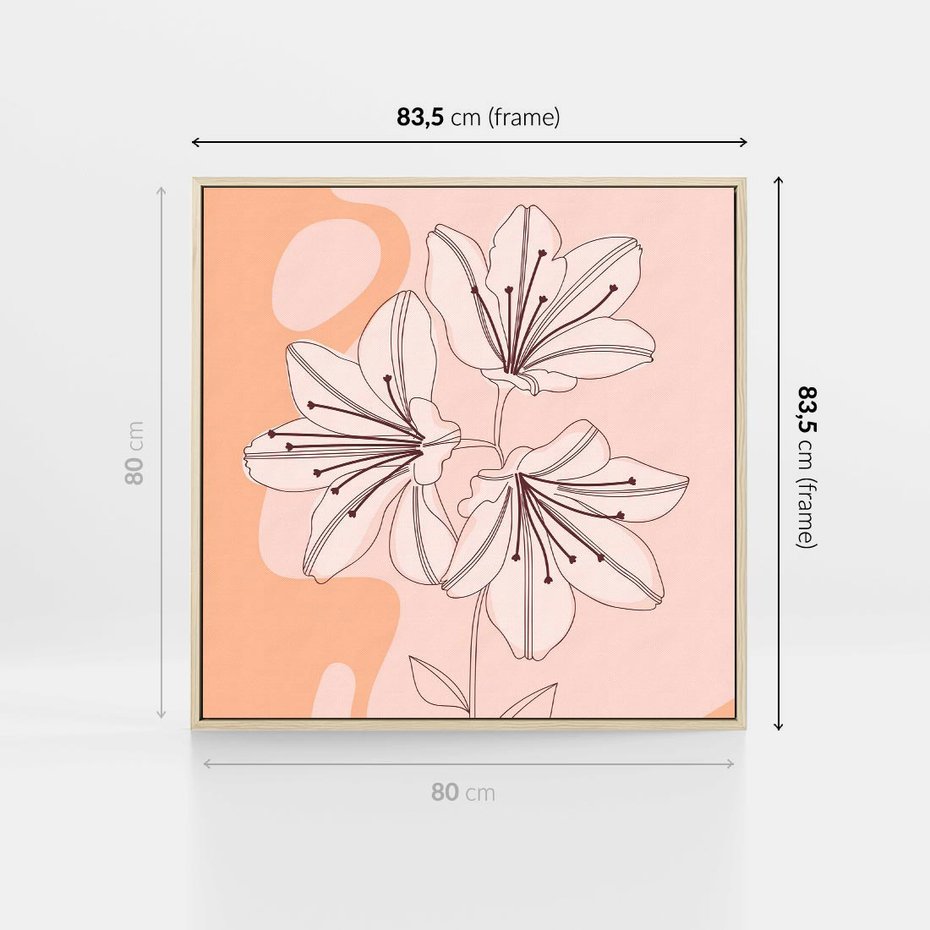 Obraz w ramie 80x80 - Kwiatowa Harmonia - minimalistyczny plakat, pudrowe kwiaty - rama drewno