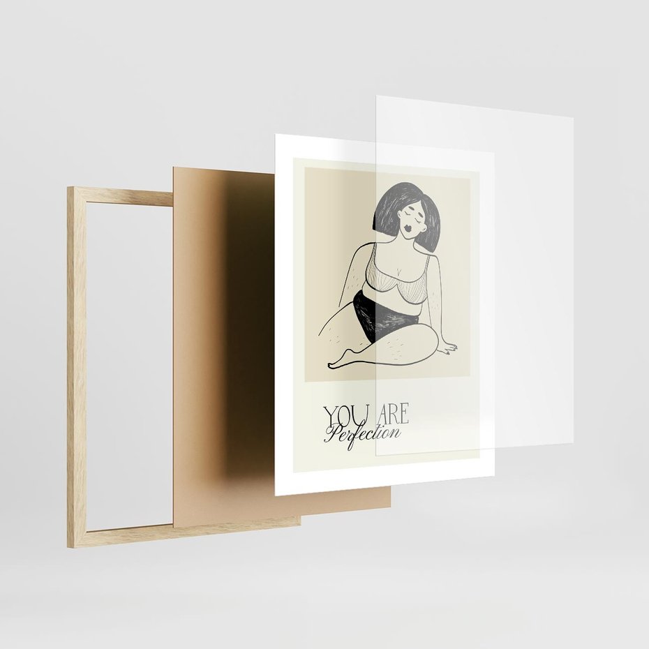 Plakat w ramie 40x50 - Harmonia Kształtów Bez Granic - siła kobiecości, rysunek - rama drewno
