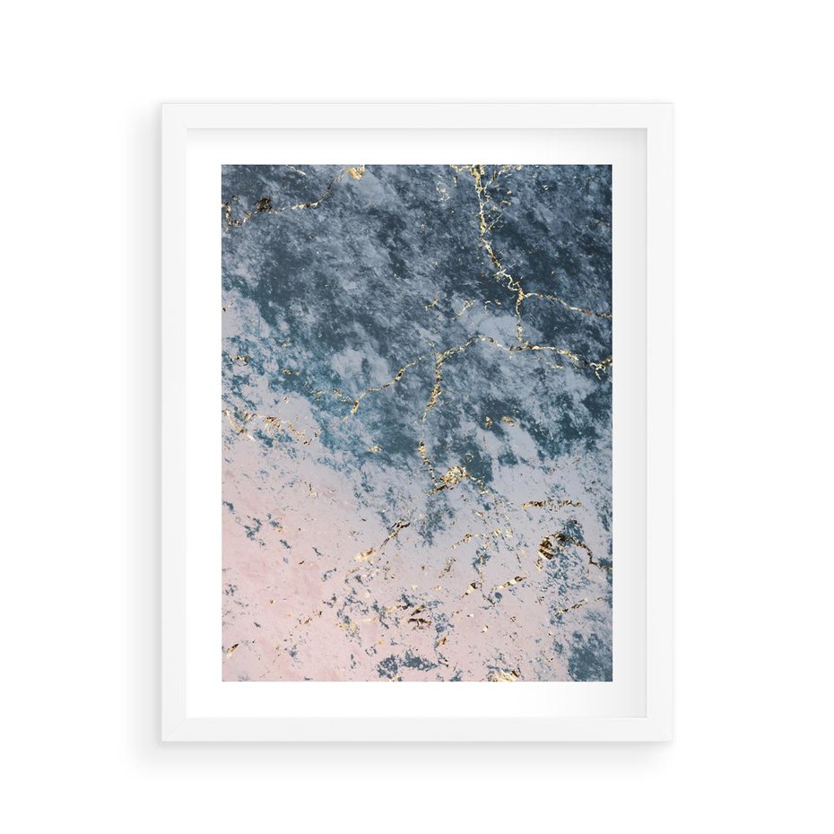 Plakat w ramie 40x50 - Elegancja i Wyrafinowanie - marmur, złoto - rama biała