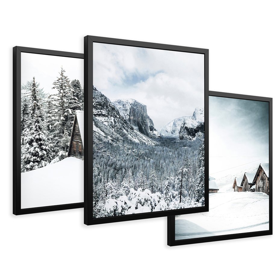 Zestaw obrazy w ramie 50x70 galeria - Górski, pejzaż, śnieg, zima - rama czarna