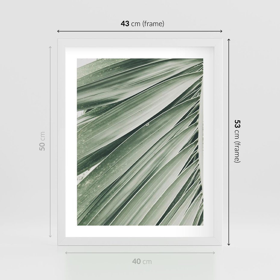 Plakat w ramie 40x50 - Tropikalna Oaza - zielony liść palmy, zieleń - rama biała