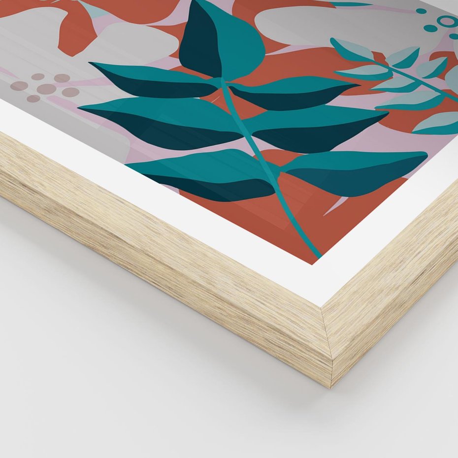 Plakat w ramie 50x70 - Harmonijne Formy - abstrakcyjna kompozycja kwiatowych form, kolor zgaszone - rama drewno