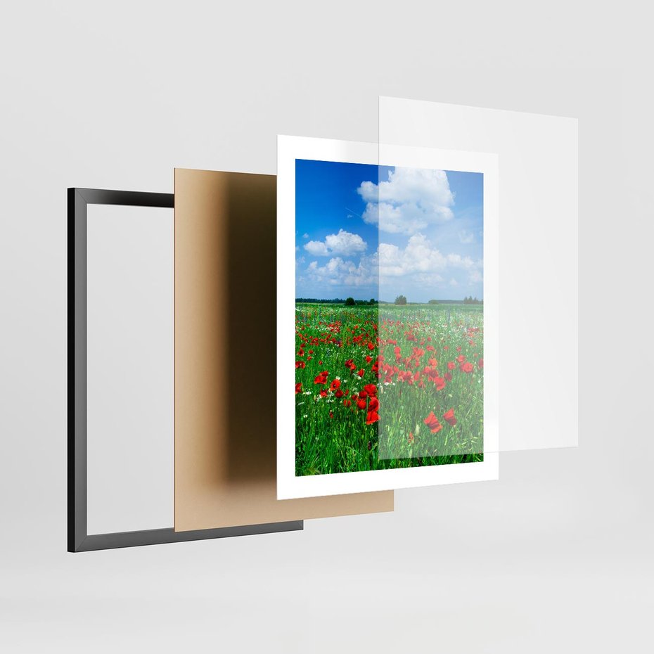 Plakat w ramie 40x50 - Kolorowa łąka pełna maku - łąka, maki - rama czarna