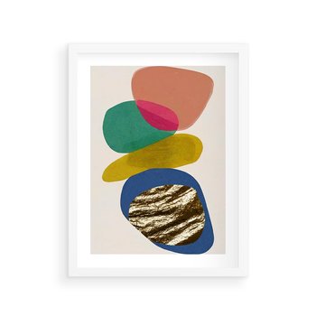 Plakat w ramie 40x50 - Kolorowe Przenikanie Kształtów - abstrakcyjne formy, obraz olejny - rama biała