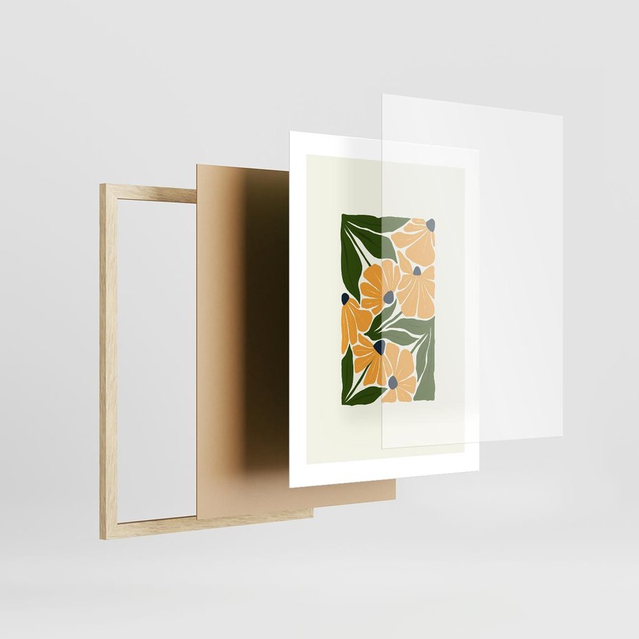 Plakat w ramie 30x40 - Świetliste Kwiaty Natury - kwiaty, nowoczesna grafika - rama drewno