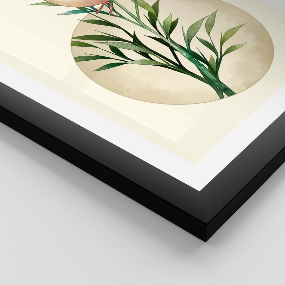 Plakat w ramie 30x40 - Rozkwitająca Delikatność - japońska sztuka, ptak - rama czarna