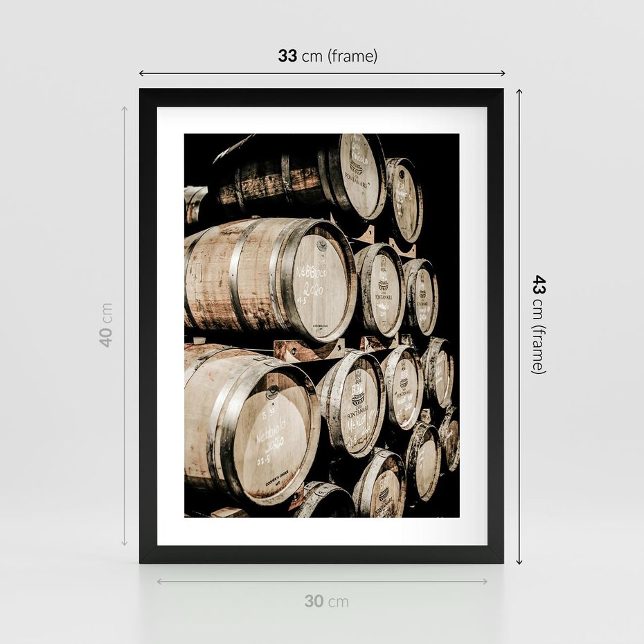 Plakat w ramie 30x40 - Tradycyjne Beczki - beczki, rustykalna fotografia - rama czarna