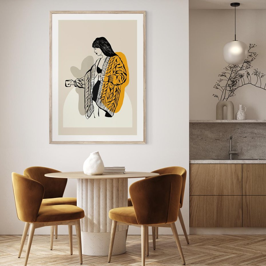 Plakat w ramie 50x70 - Żółte Akcenty w Grafice - grafika, minimalizm - rama drewno