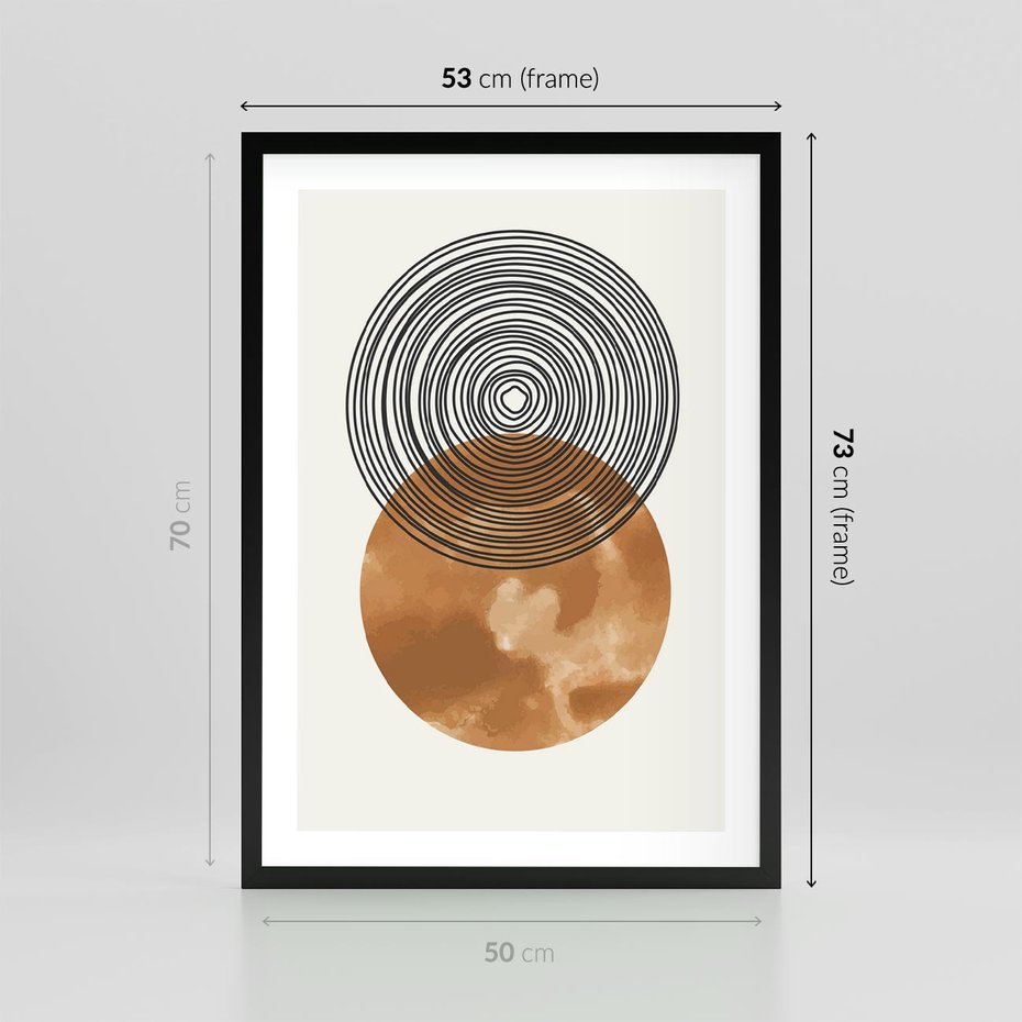 Plakat w ramie 50x70 - Taniec Okręgów - boho obraz, geometria - rama czarna