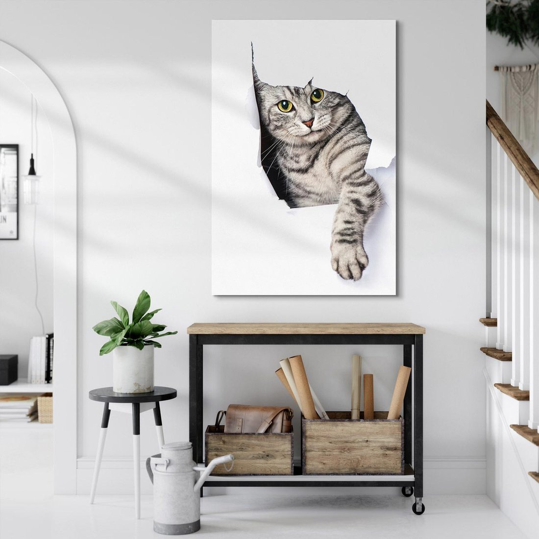 Obraz na płótnie 70x100 - Tajemniczy kot i jego świat - kot, dziura