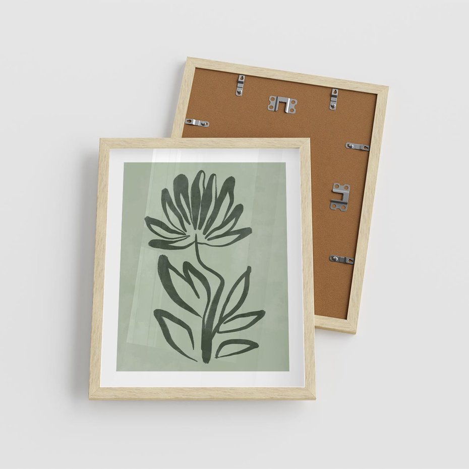 Plakat w ramie 40x50 - Zieleń Wyjątkowego Ukojenia - zielona abstrakcja, zgaszona zieleń - rama drewno