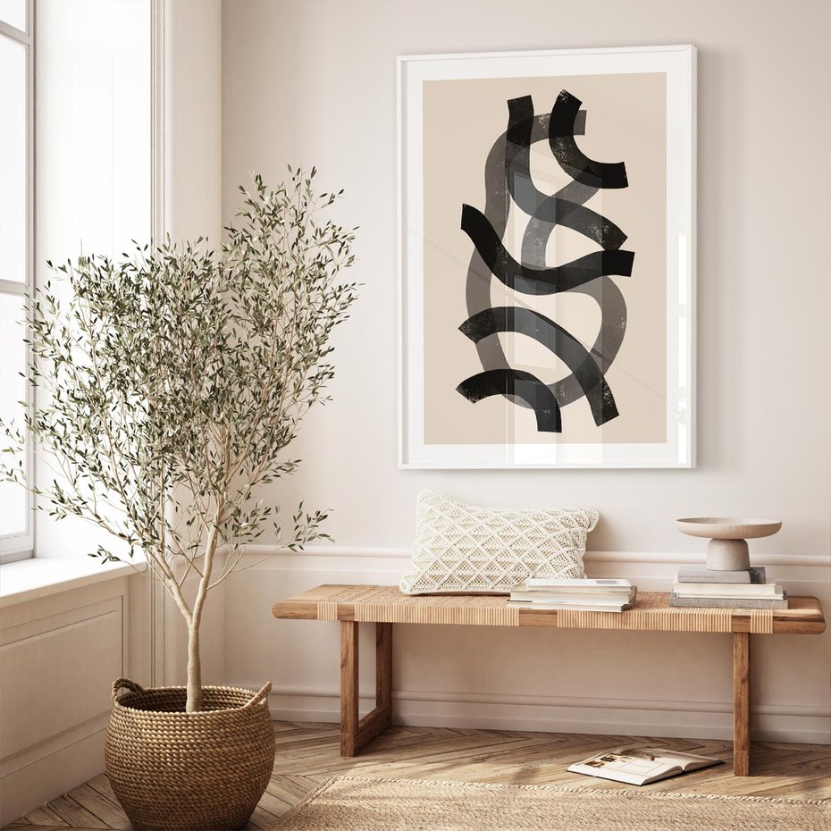 Plakat bez ramy 21x30 - Strukturalne Odbicia Innowacji - zaplątane minimalistyczne linie, na bezowym tle