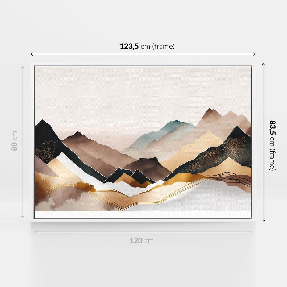 Obraz w ramie 120x80 - Góry Tonące w Pastelach - złote pastelowe góry, akwarela - rama biała