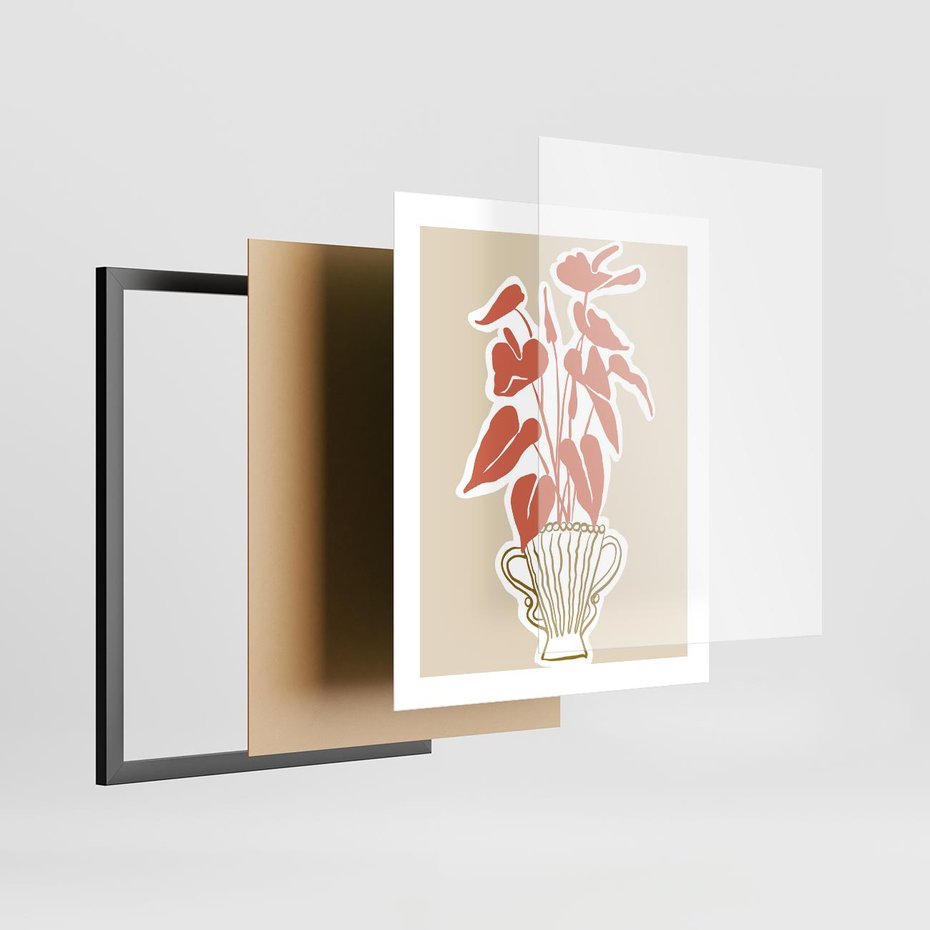 Plakat w ramie 40x50 - Harmonijne Echa - abstrakcyjne kwiaty liście, elegancka kompozycja - rama czarna