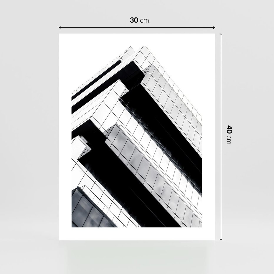 Plakat bez ramy 30x40 - Nowoczesna Surowość: Wieżowiec na Czarno-Białej Grafice - architektura, wieżowiec